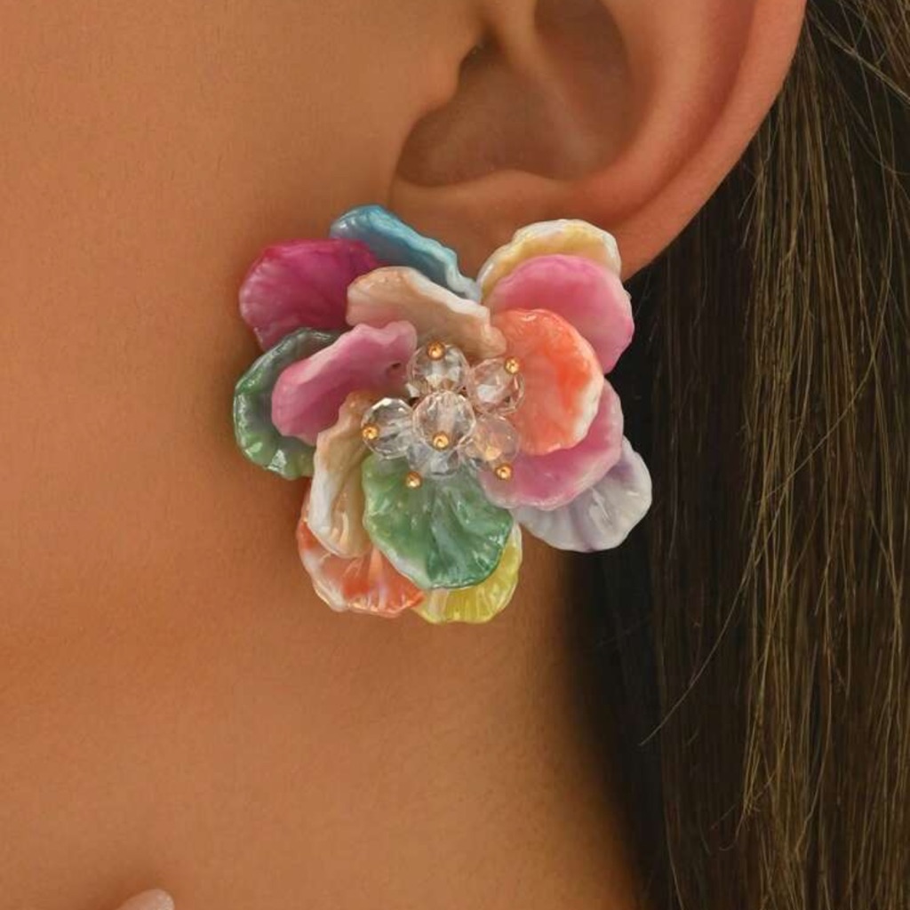 1 Pair Minimalist Cute Acrylic Floral Earrings For Women Random Petal Color 16$
